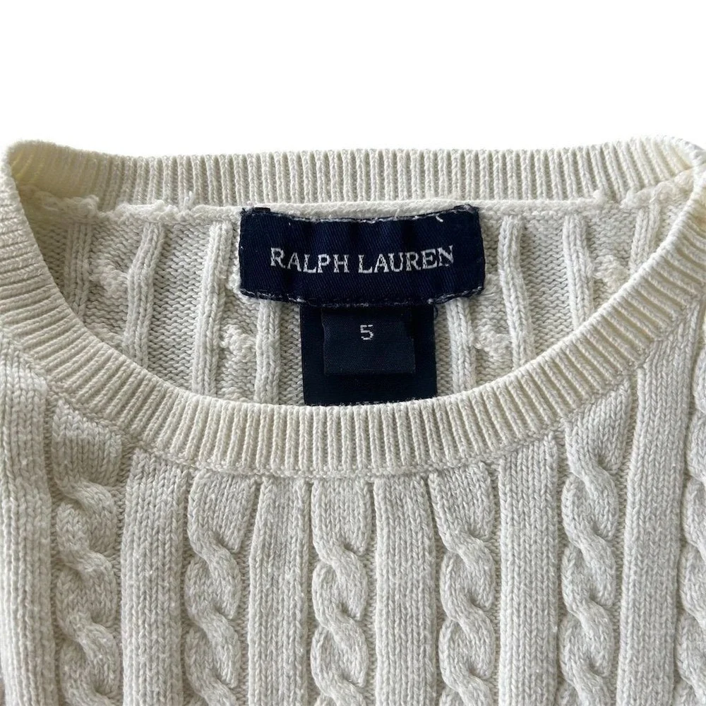 Ralph Lauren Girls' Ivory Cable Knit Sweater Size 5 Long Sleeve Pullover